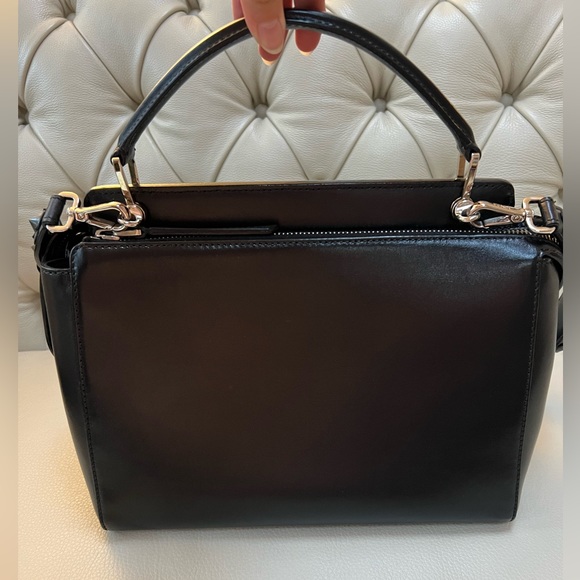 Fendi Dotcom Black Leather Bag Flowers Studded with Matching Strap Satchel - Picture 5 of 14